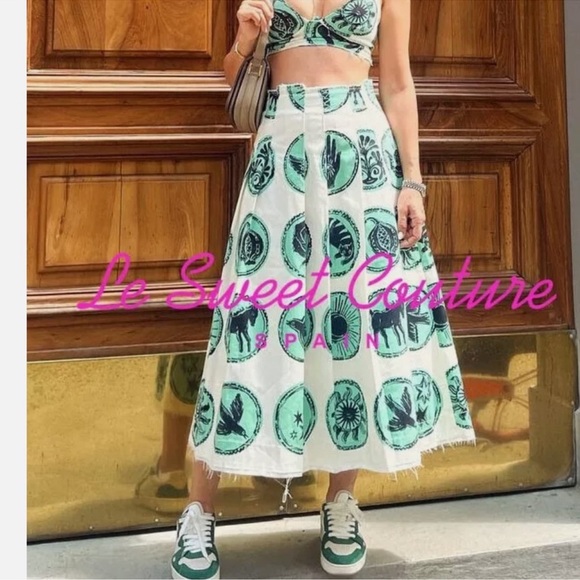 ZARA 2 PIECES MATCHING SET PRINTED CROP TOP AND PRINTED BOX PLEAT SKIRT - Picture 11 of 16